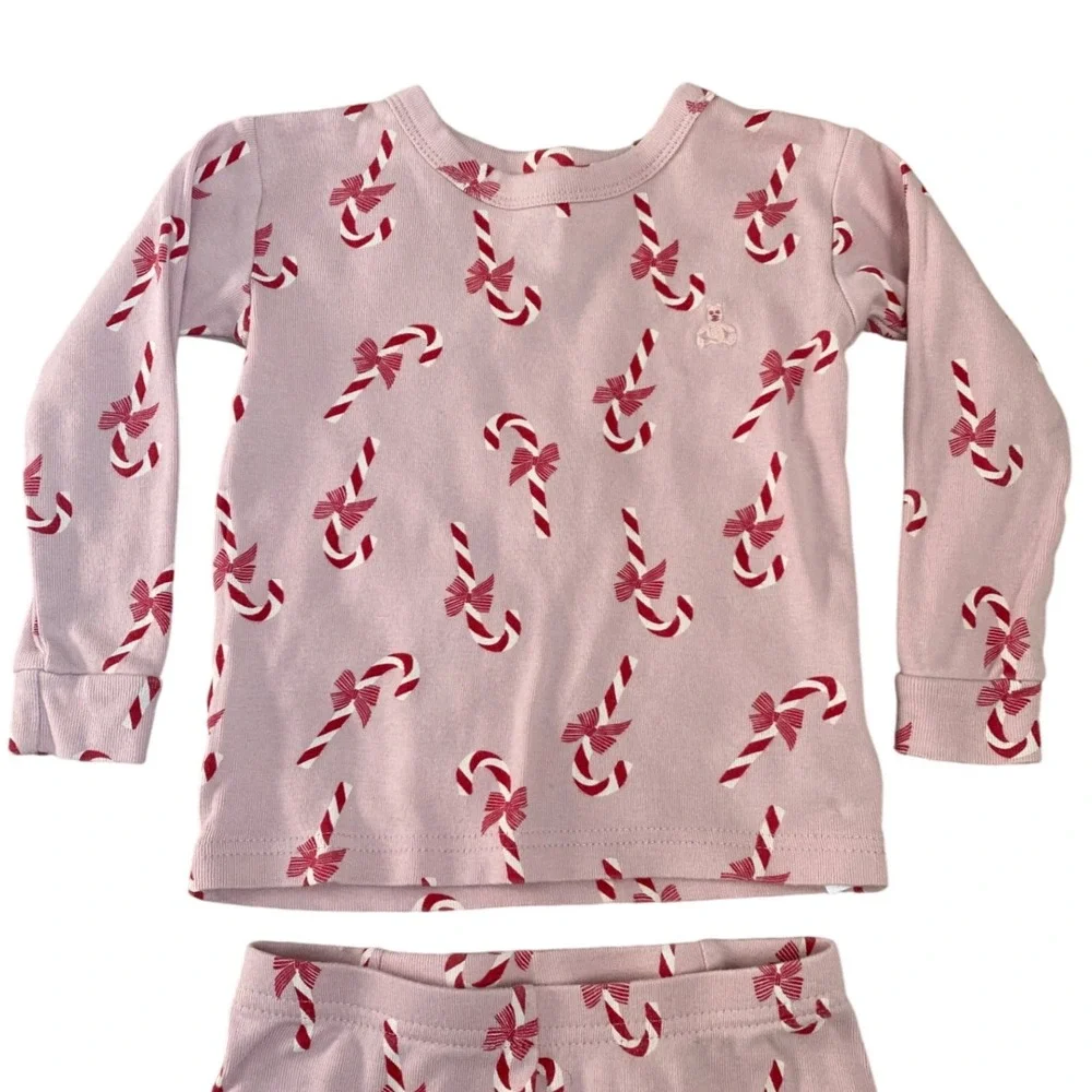 2x BABY GAP Holiday Organic Cotton Pajama Sets SZ 2 Candy Canes Lights Christmas